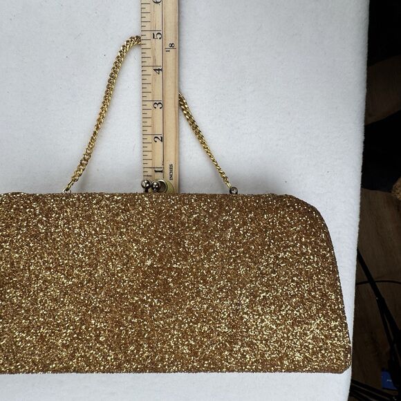 Gold Glitter Clutch Handbag Kiss Lock Evening Wedding Prom Glam Old Hollywood - Picture 12 of 13